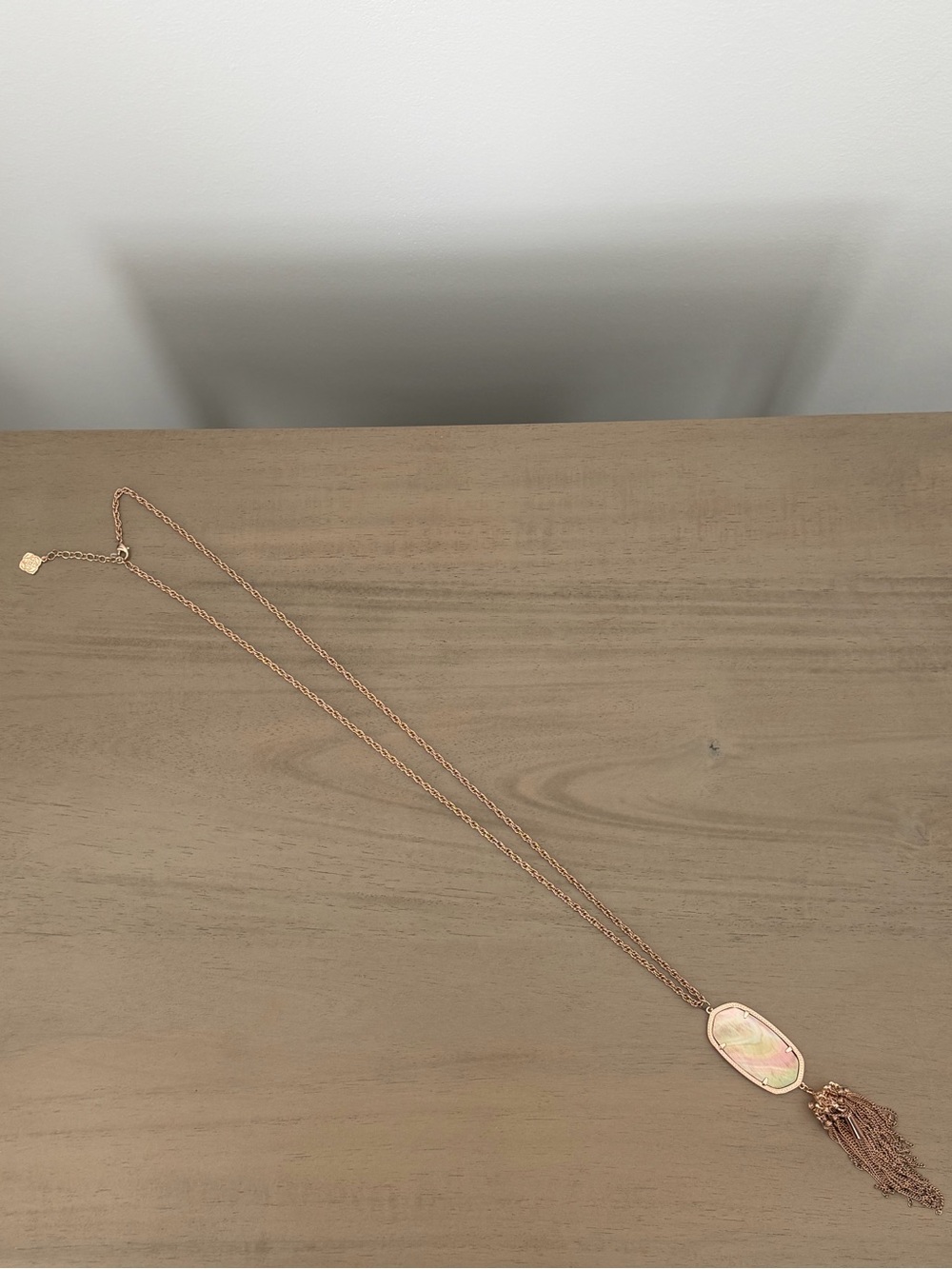 Kendra Scott Rose Gold Necklace with Pink Stone and Tassel